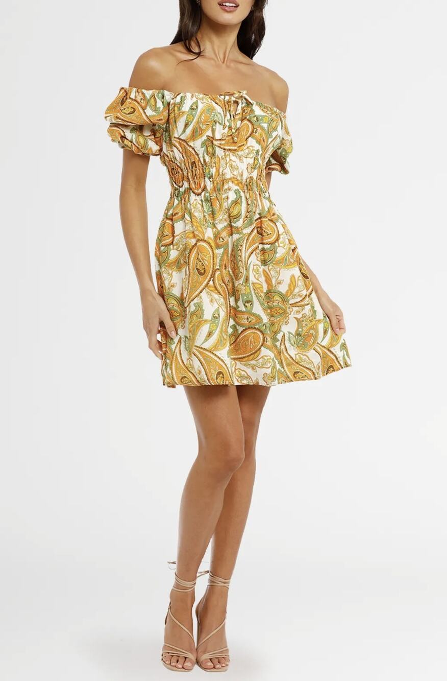 Faithfull the Brand Nikoleta Linen Mini Dress in Juniper Paisley